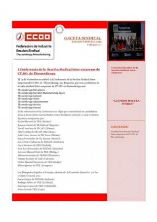 PUBLICACION DE EDICION ESPECIAL DE LA CONFERENCIA DE AFILIADOS Y AFILIADAS DE CC.OO. DE LA NUEVA SECCION SINDICAL INTEREMPRESAS